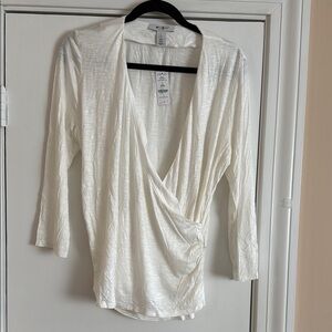 White House Black Market White Wrap Top. Never worn with Tags. Size Large